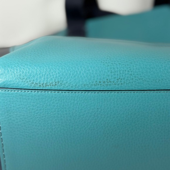 Coach Large Pebbled Leather Colorblock Derby Tote Bag Teal Navy F11833 READ - Picture 6 of 16